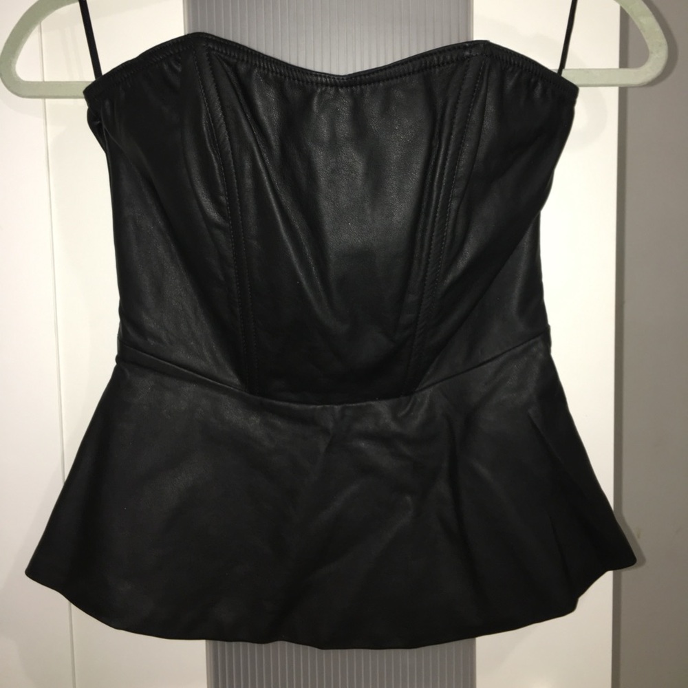 Express peplum faux letter strapless shirt
